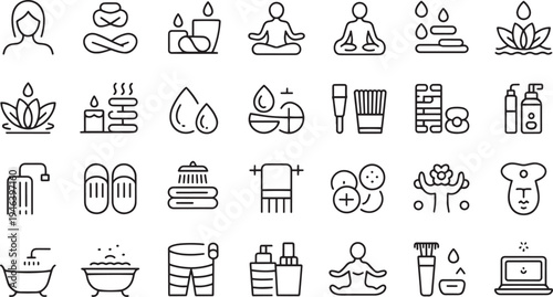 Collection of hand drawn vector icons representing daily life activities and wellness isolated