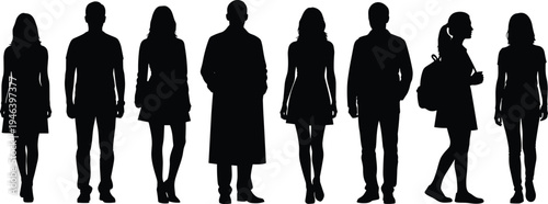 Diverse Group of People Silhouette Collection Featuring Men and Women in Casual Wear Professional Attire and Student Outfits Isolated Vector