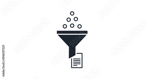 Black funnel with paper document.