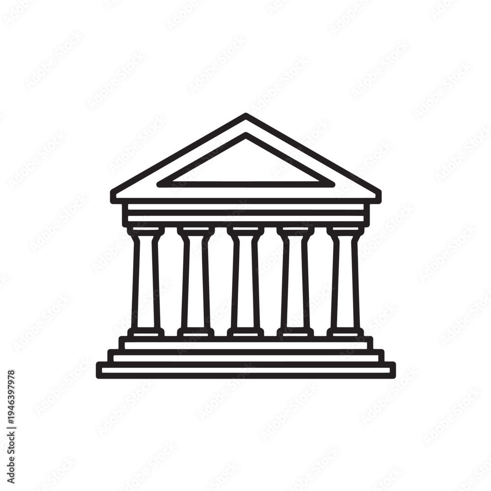 Obraz premium Government court house icon with classical pillars for legal justice, banking stability, and educational academy.
