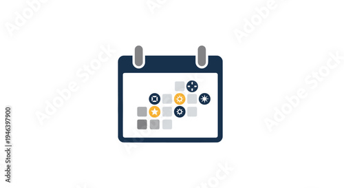 Colorful calendar icon with symbols.