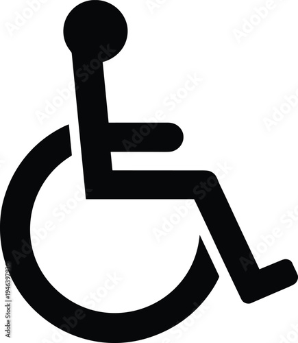 Black Wheelchair Accessibility Icon Silhouette Representing Disabled Access Handicap Rights Mobility Assistance and Universal Inclusion for Graphic Design