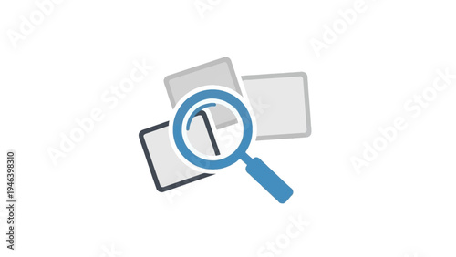 Magnifying glass on documents icon.