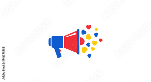 Colorful Megaphone with Heart Symbols.