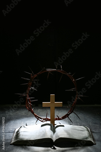 Crown of thorns with wooden...