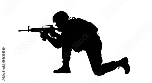 Military Ground Marshaller Silhouette Signaling Helicopter Landing