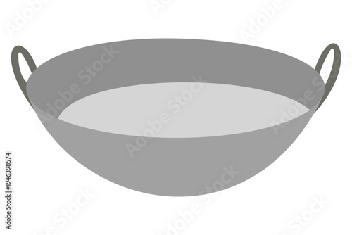 Metal cooking wok pan with handles flat vector