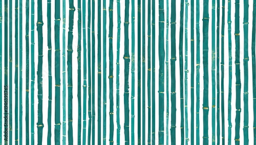 Vertical watercolor bamboo stalks in varying shades of teal and green, interspersed with white, on a seamless backdrop.