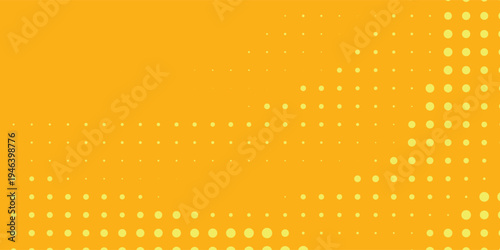 Yellow halftone pattern. Retro comic gradient background. Bright orange pixelated dotted texture overlay. Cartoon pop art faded gradient pattern. Vector backdrop for poster  banner  advertisement