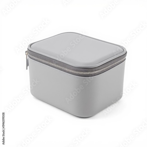 Rectangular Gray Zippered Box Storage Container on a White Background