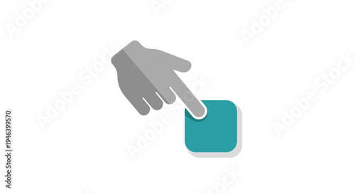 Hand pointing to a square button.