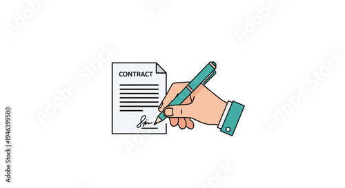 Hand Signing Contract Document with Pen.