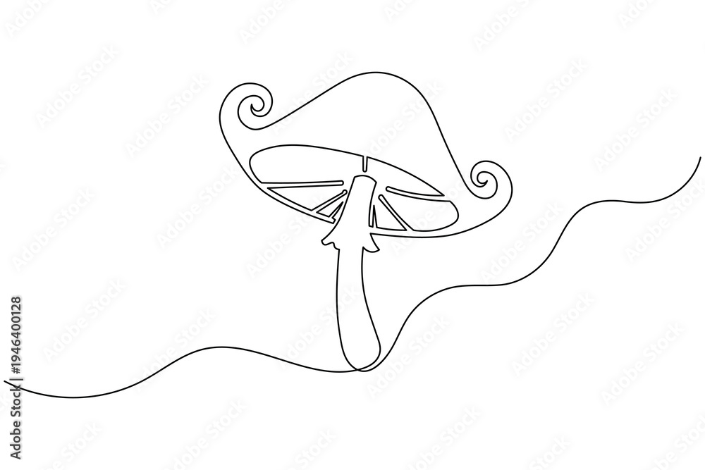 Obraz premium Minimalist single line drawing three mushrooms ground fungi nature outline vector illustration