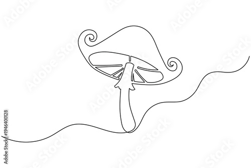 Minimalist single line drawing three mushrooms ground fungi nature outline vector illustration