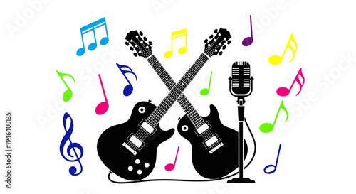 Electric Guitar and Microphone Illustration.