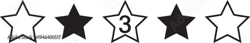 rating review stars icons set with number three