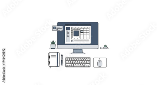 Computer workstation with keyboard monitor.