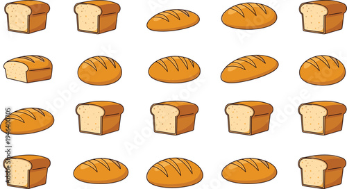 Bread loaf and sliced bread vector illustration pattern with fresh bakery bread loaves repeating background baked food design
