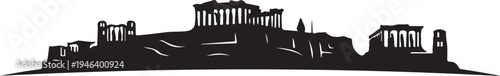 Acropolis of Athens iconic ancient Greek architecture silhouette isolated on white background