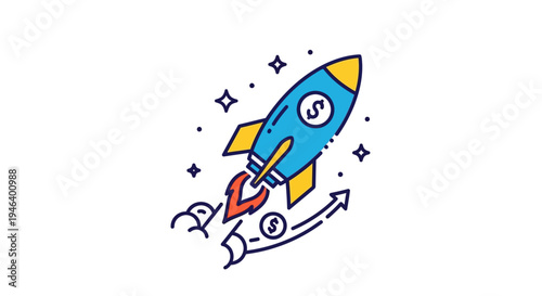 Rocket Ship Launching into Space Fast.