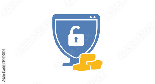 Digital security shield with lock icon.