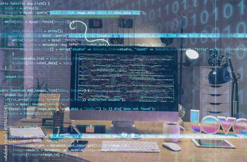 Programmer's desk with comp...