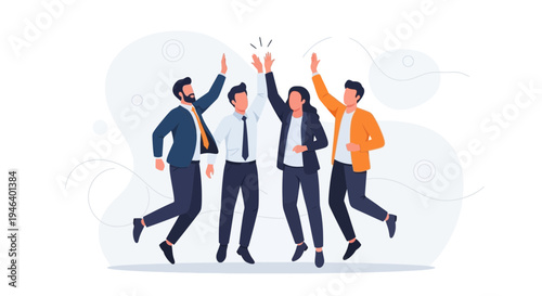 Diverse Business Team High Five Celebration, Success and Teamwork Concept