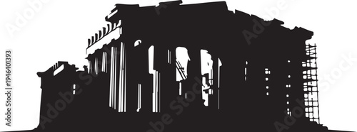 Ancient Greek temple ruin with columns and scaffolding for restoration  historic architecture silhouette