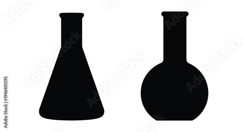 Silhouettes of two laboratory flasks against a plain white background