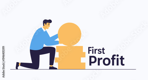 Man stacking coins, symbolizing first profit and financial growth