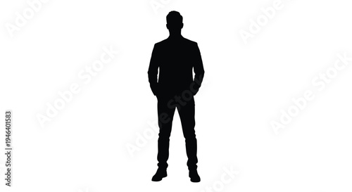 Silhouette of a man standing with hands in pockets against white