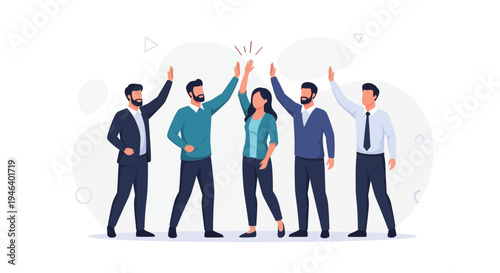 Teamwork High Five: Diverse Business People Celebrating Success Together