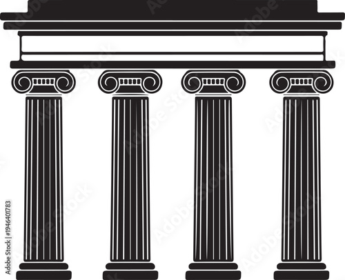 Slika na platnu Black and white illustration of four ancient roman columns with architrave  arch