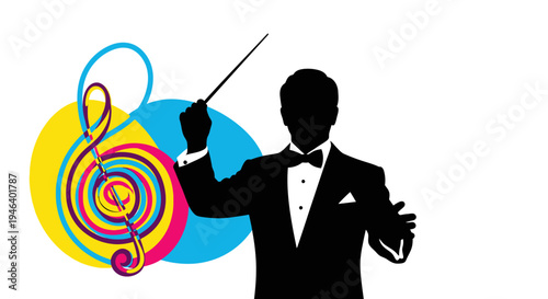 Silhouette of a male conductor leading.