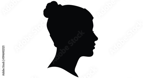 Silhouette of a woman s head and neck in profile view