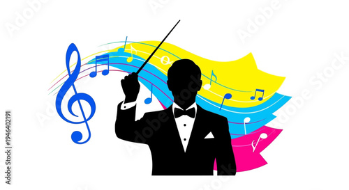 Silhouette of a male conductor leading.