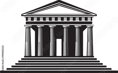 Classic greek temple with columns and triangular roof architecture