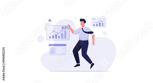 Man analyzing KPI data on digital screen, business growth concept