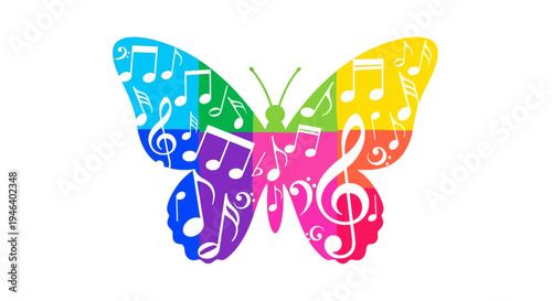 Colorful butterfly with music notes.
