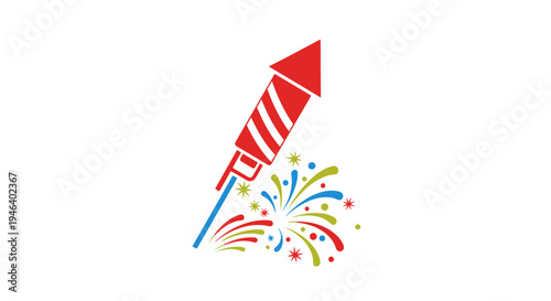 Fireworks Rocket Exploding Colorful Sparks.