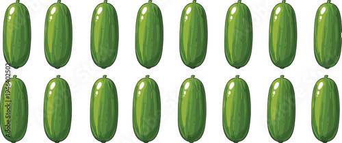 Green cucumber vegetable pattern vector illustration with fresh cucumbers repeating background design isolated healthy food produce collection