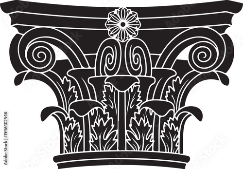 Decorative ancient Greek or Roman column capital with scrolls and floral design