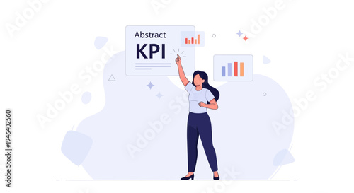 Woman points to KPI abstract chart, business success and growth concept