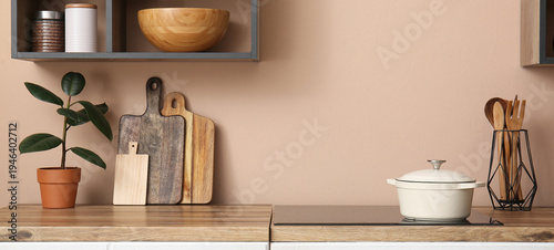 Counters with utensils and ...