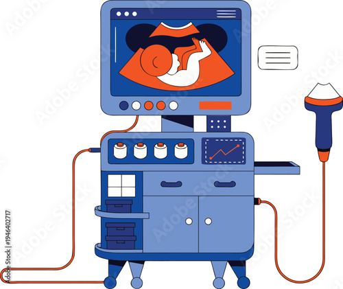 Medical Ultrasound Machine Displaying Fetal Scan for Prenatal Diagnosis