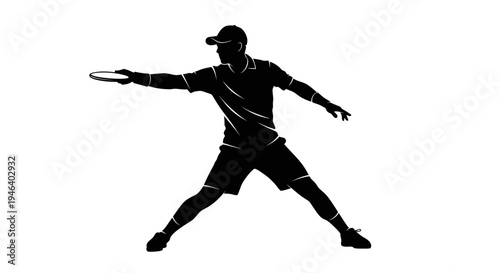 Disc Golf Player Silhouette Throwing Disc, Action Shot