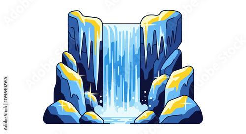 Frozen Waterfall Landscape Illustration
