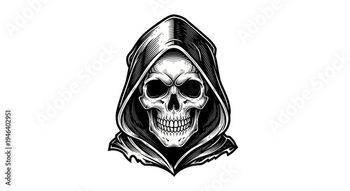 Grim Reaper Skull Hooded Figure, Death Symbol, Halloween Icon, Tattoo Art