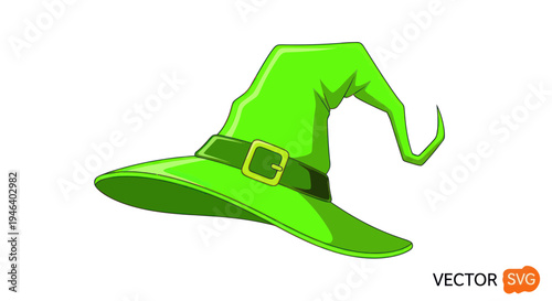 Green Wizard Hat with Gold Buckle, Halloween Costume Accessory