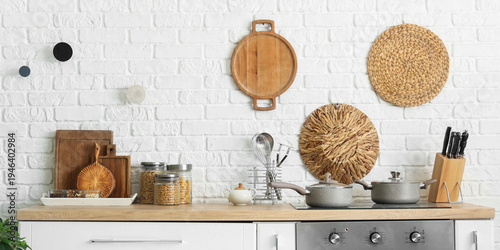 Counter with stove and uten...